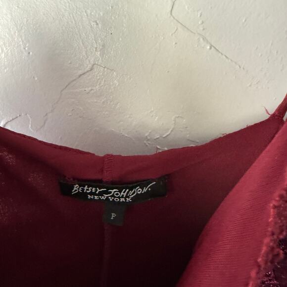 Y2K Betsey Johnson Red Lace Slip Dress XS Ruffle Hem Vamp Romantic Goth Dress - Picture 7 of 11